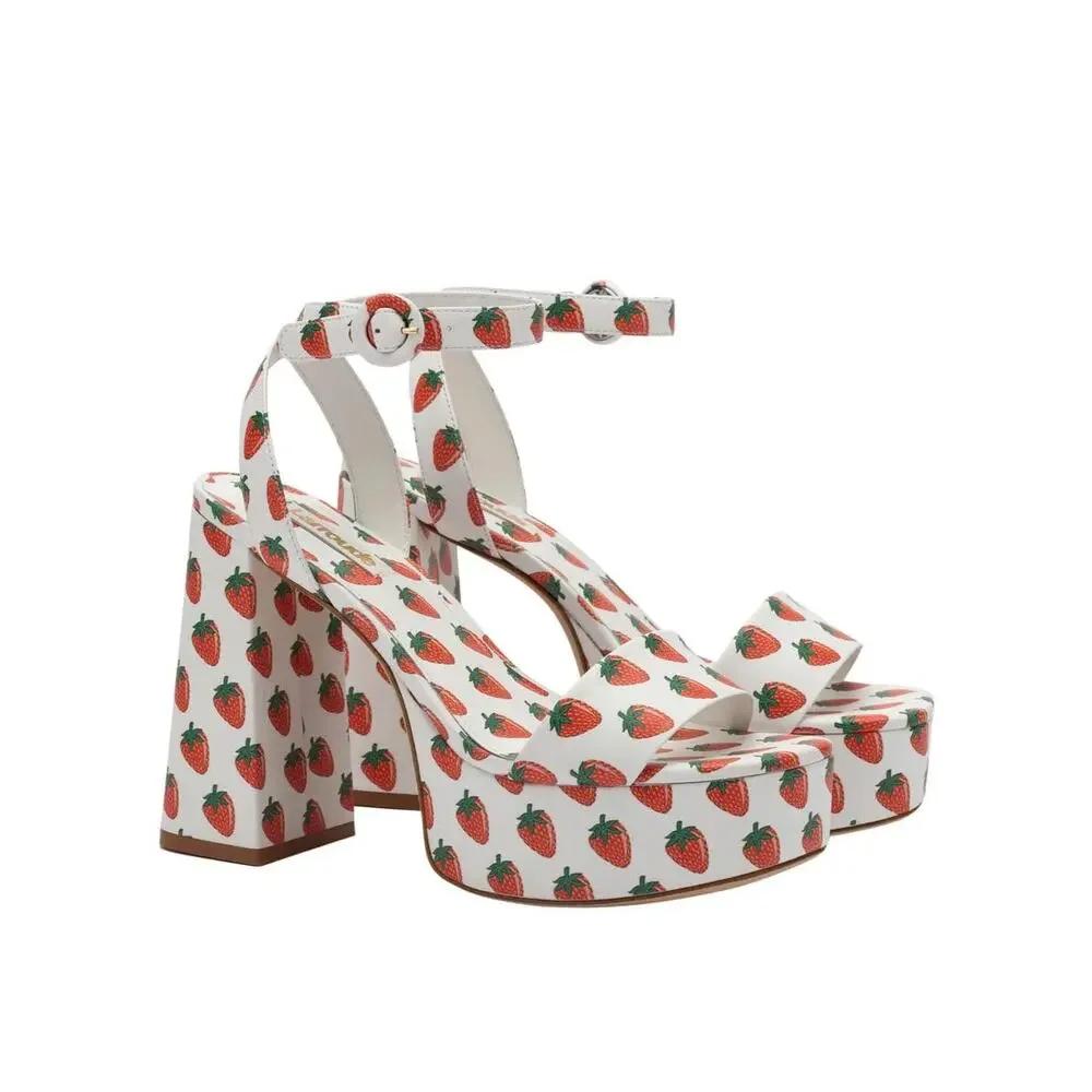 Larroude Dolly Ankle Strap Platform Sandal Strawberry Print Women's Size 6